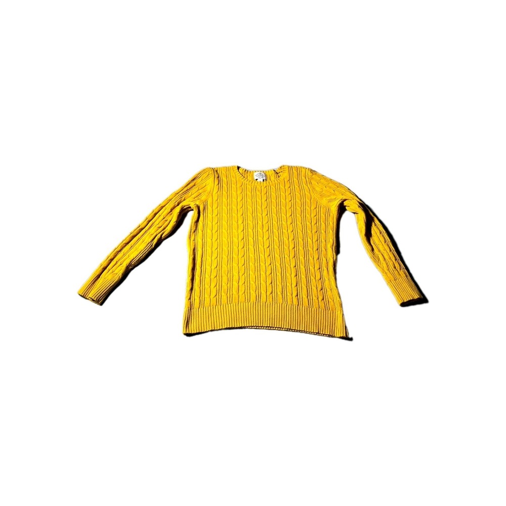 St. John's Bay Sweater Women Medium Yellow Cotton Cable Knit Ribbed Hem Pullover